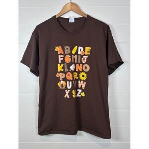 Fall Autumn Alphabet ABC T Shirt Port & Company Essential Tee Brown‎ Large